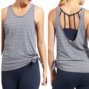 Athleta Max Out Navy Blue & White Tank Top